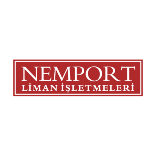 Nemport Liman İşletmeleri logosu, kırmızı arka plan üzerinde beyaz yazıyla